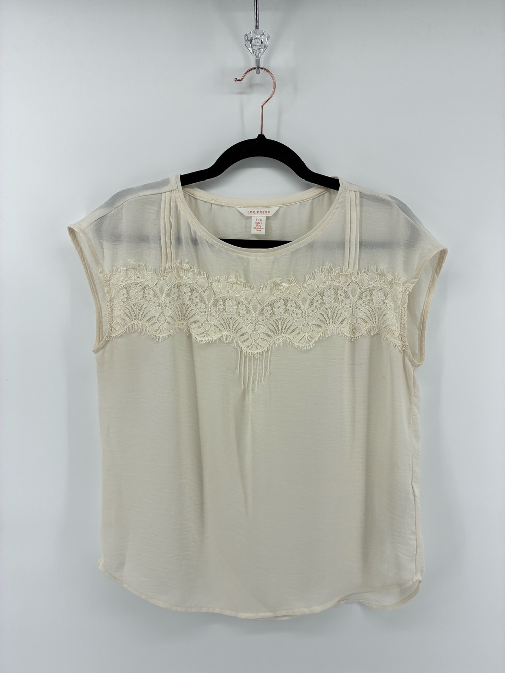 Joe Fresh Cream Lace-Yoke Sheer Tank Top